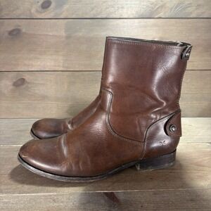 frye melissa button short womens size 9 shoes brown leather zip up ankle boots